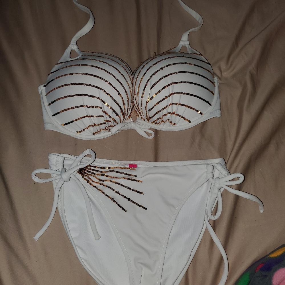 Victoria Secret gold and white sequin bikini